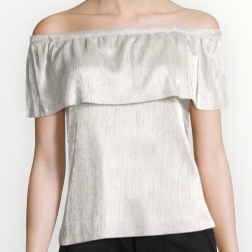 ANA Silver Plisse Off the Shoulder Top